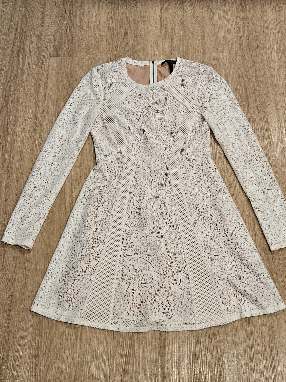BCBGMaxAzria White Lace Long-Sleeve Fit & Flare Dress
